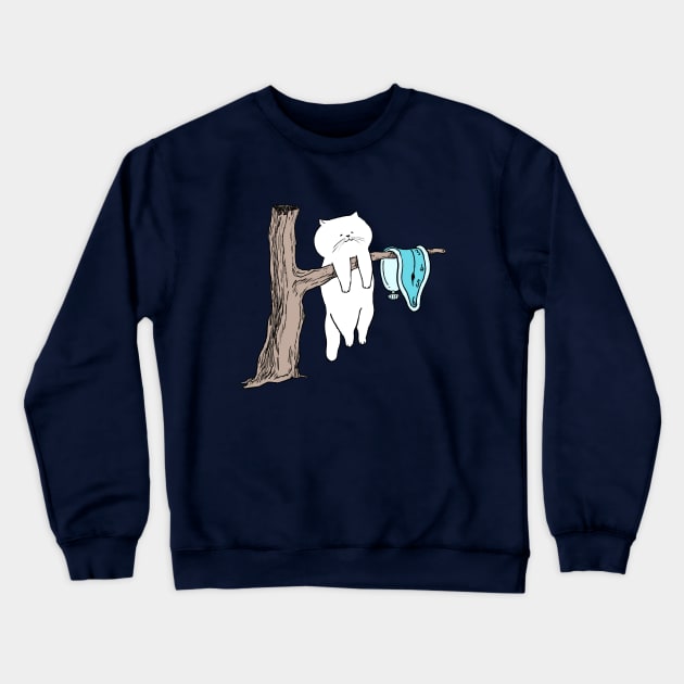 Cat and Melting Clock Crewneck Sweatshirt by bignosework